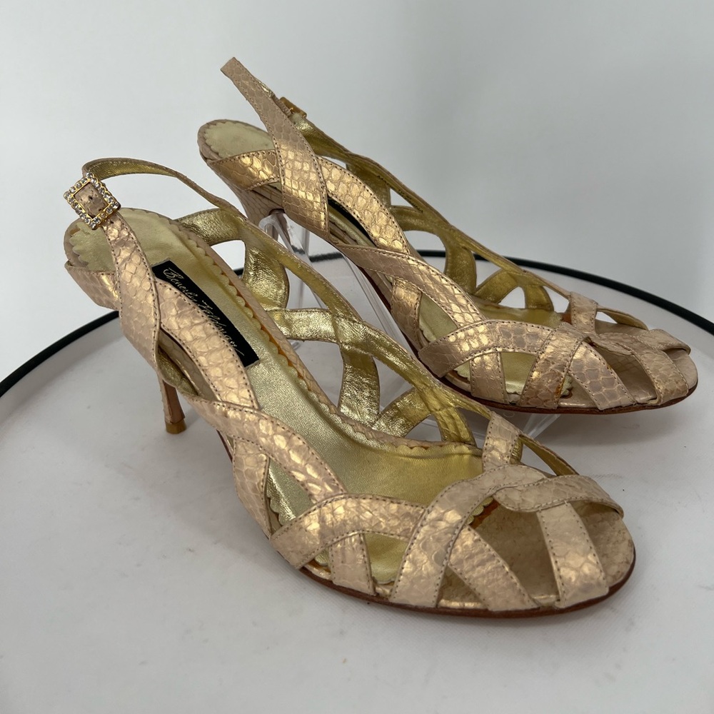 BEVERLY FELDMAN LUXURY HEELS‎ FAUX SNAKESKIN RHINESTONE BUCKLES GLAMOROUS